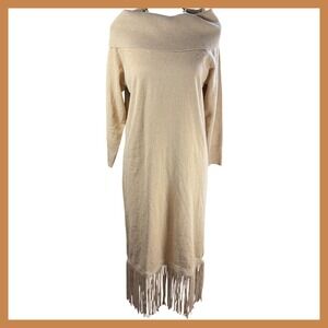 Off‎ Shoulder Fringe Knit Sweater Dress Elegant Chic Midi Dress